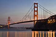 Twilight sets on the Golden Gate Bridge - San Francisco, California